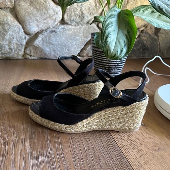 Stuart Weitzman Tia Espadrille Wedge Sandal in Black - Picture 14 of 17